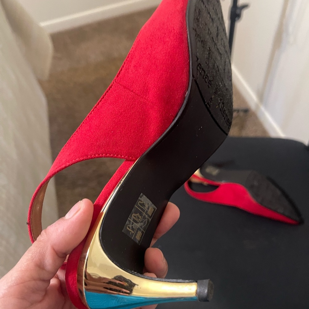 Chic Red Suede Heels with Ankle Strap - Picture 7 of 8